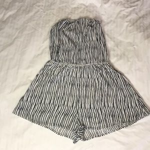 Black and white strapless romper